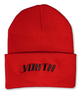 Red Embroidered Knit Beanie